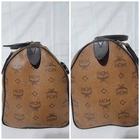 Authentic MCM Visetos Dog Bone Boston Bag Brown - Picture 11 of 12